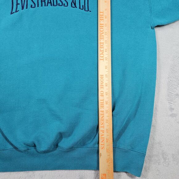 Vintage 90s Levi Strauss & Co Sweatshirt Green Embroidered Logo Spell Out Grunge - Picture 16 of 16